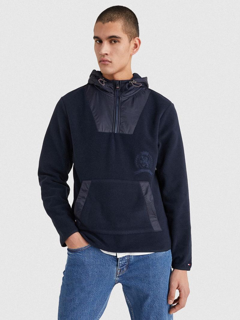 Férfi Tommy Hilfiger Recycled polar fleece crest Hoodies Sötétkék | HU 1242LIS